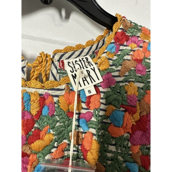 SISTER MARY Stripe MARYLOU Embroidered Floral Dress SMALL boho hippie‎ - Picture 3 of 6